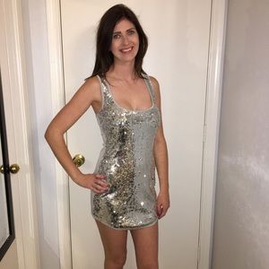 Bebe Silver Sequined NYE Mini Dress